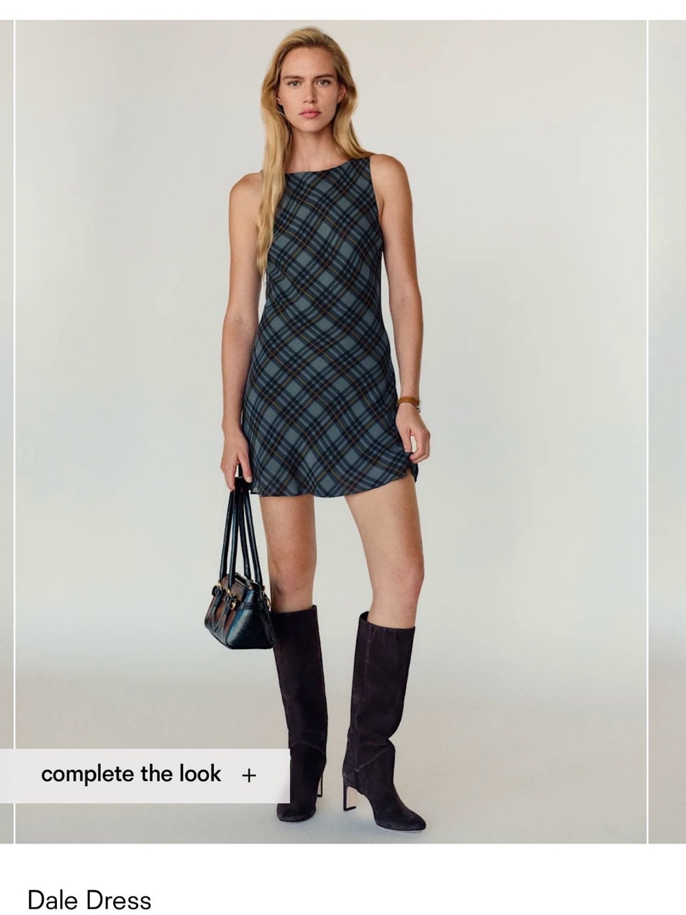 Reformation Black and Blue Plaid Sleeveless Mini Dress